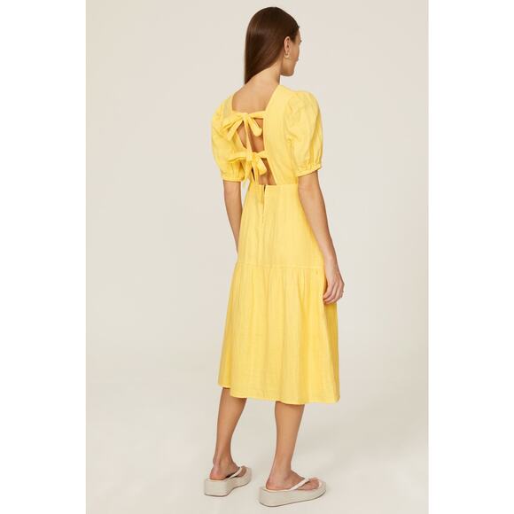 LOVE WHIT Yellow 100% Cotton Crewneck Short Sleeve Tie Back Dress Size Medium - Picture 2 of 14